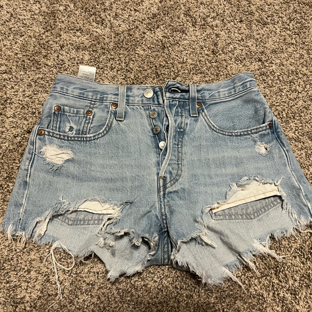 Levi’s Distressed Light Blue Denim Shorts